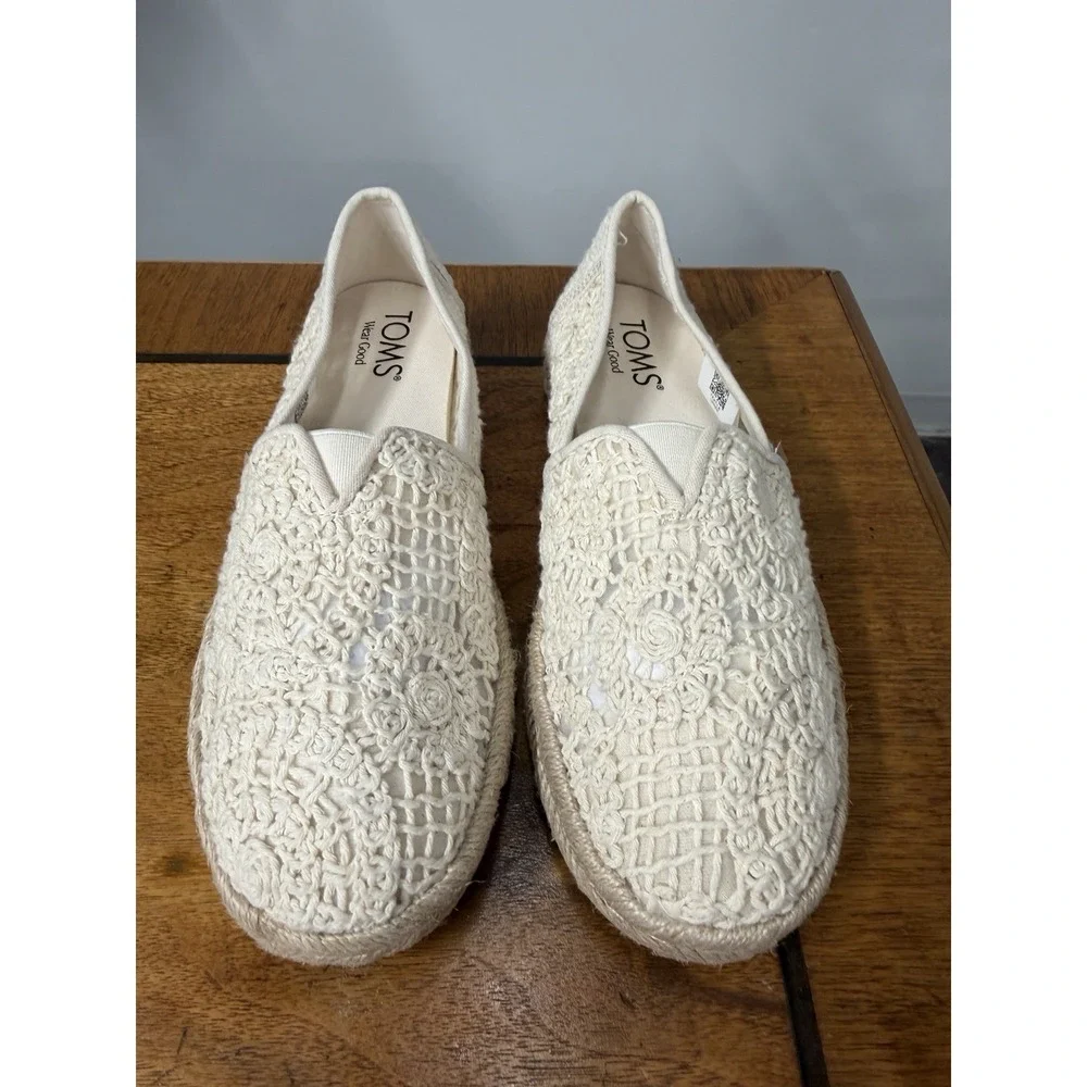 Toms Women's 6 Shoes Slip on Espadrille 10021938 Ivory Crochet Lace Loafers
